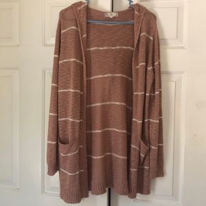 Pink Striped Hooded Cardigan